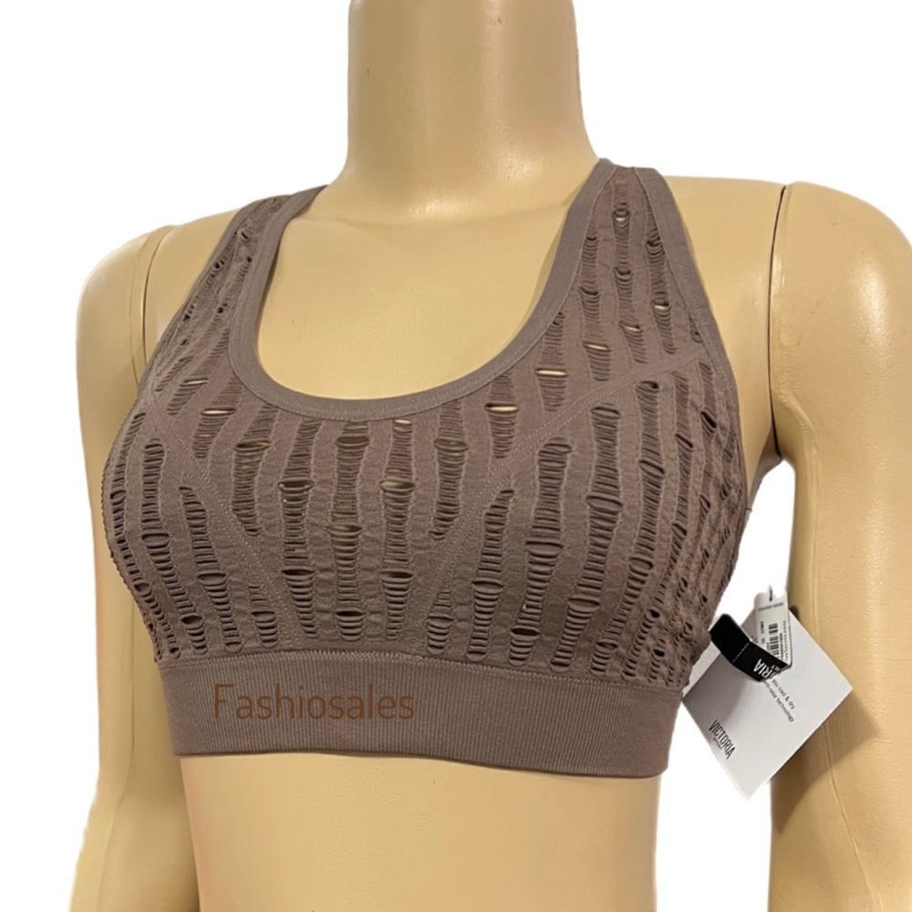 Victoria’s Secret Seamless Comfort Sexy Unlined Mesh Strappy Sports Bra Brown M